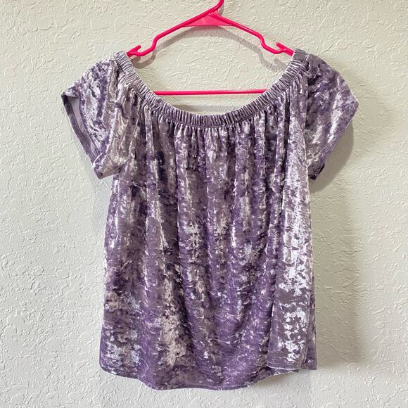 Hippie Rose Off the Shoulder Velvet Purple Top Size Medium - Picture 4 of 8